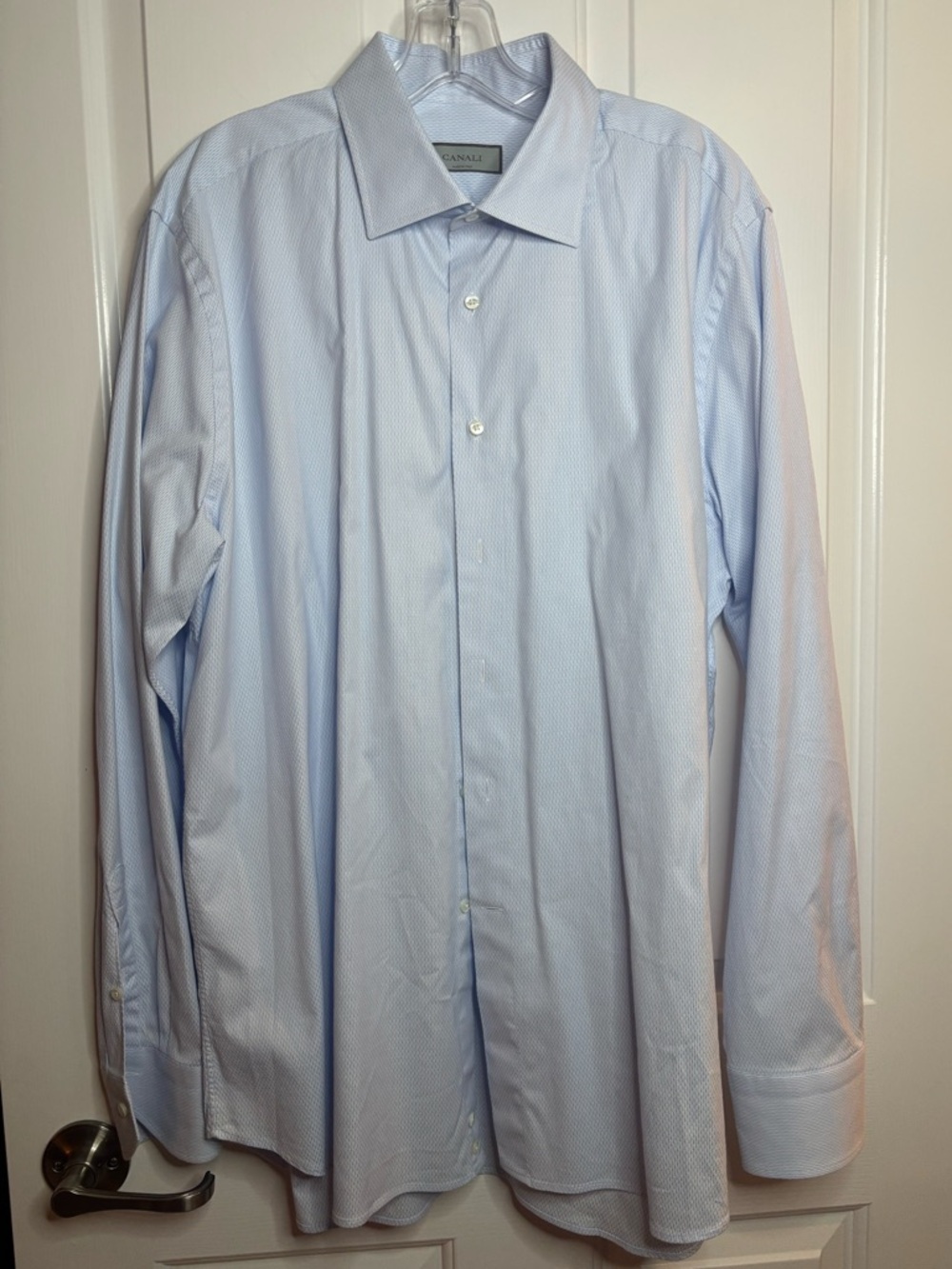 EUC Canali Men's Light Blue Subtle Print Dress Shirt Sz 44-17.5